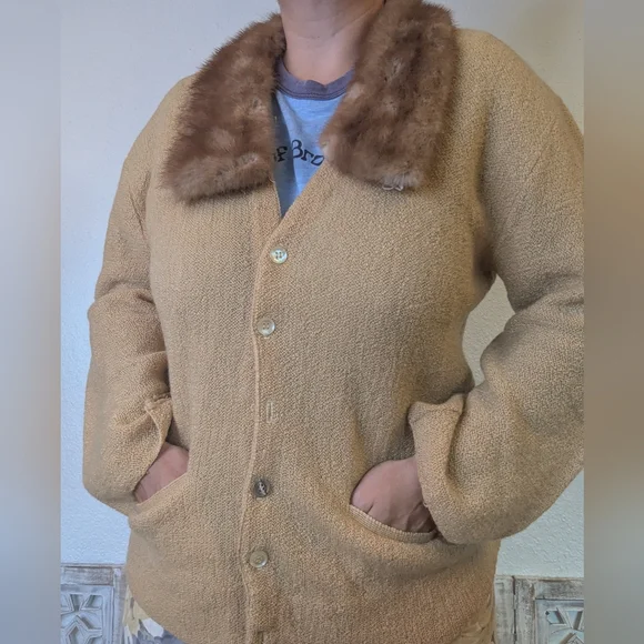 1940s/50s Mohpac Campus Fur Collar Cardigan - Picture 3 of 13